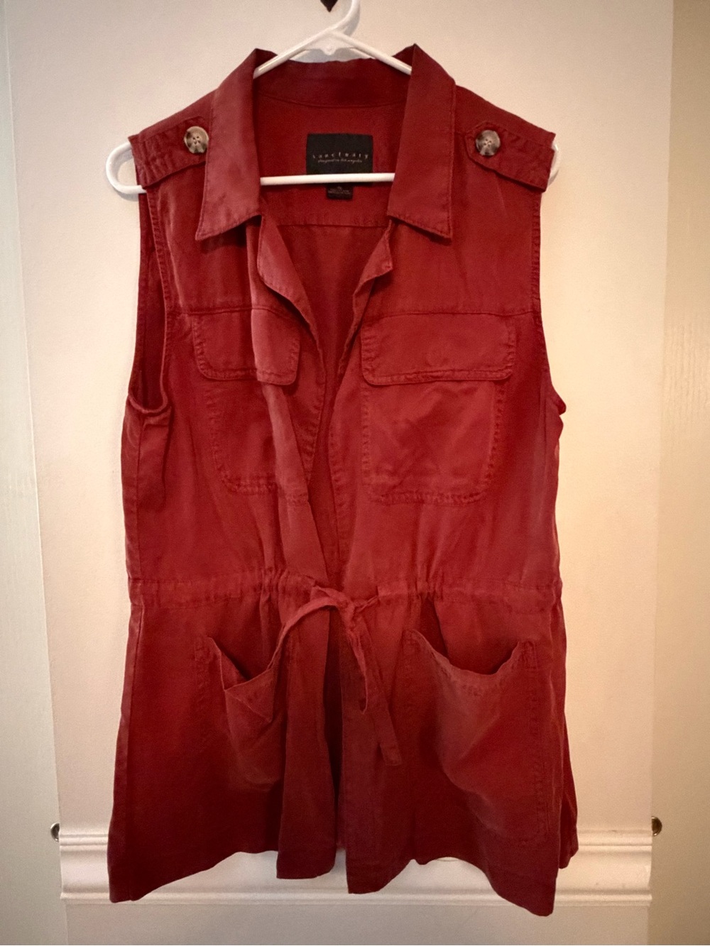 Sanctuary Sleeveless Tie-Waist Utility Tunic - Rust Red